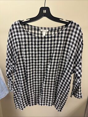 Eileen Fisher Black & White Gingham Scoop Neck Tunic